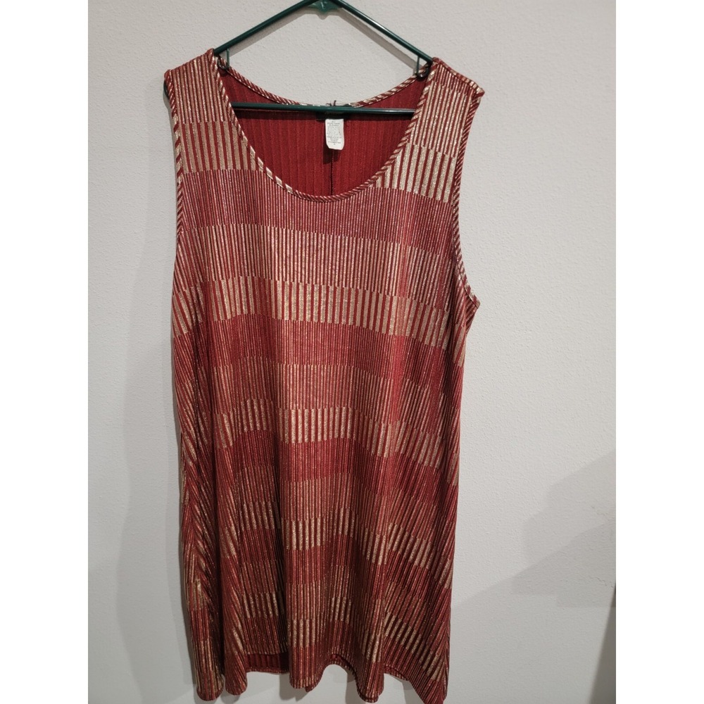 Espresso Women's 3X Red Gold Glitter Stripe A Line Shift Dress Sleeveless